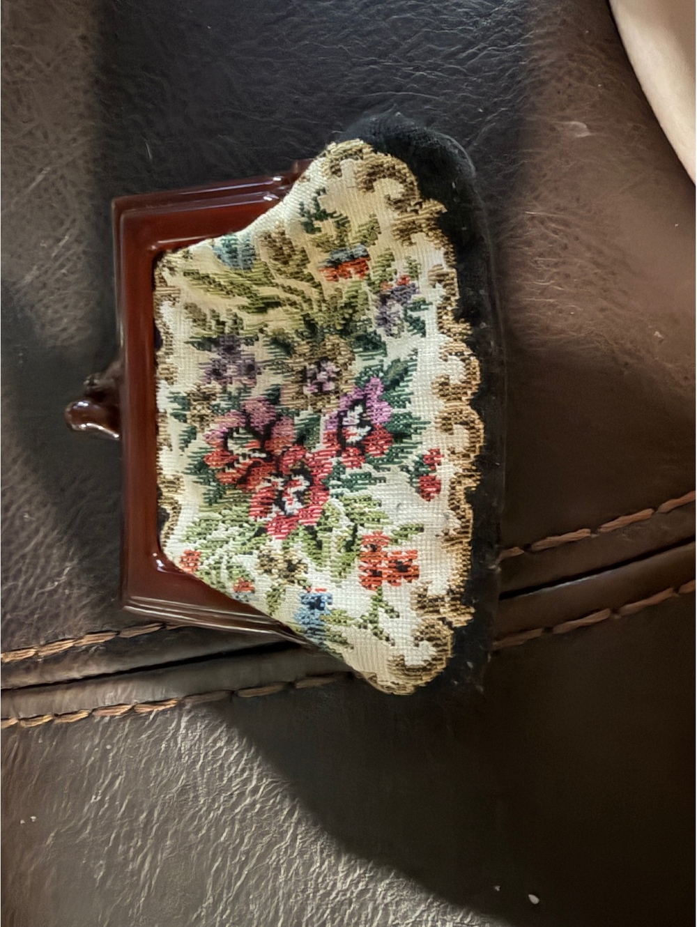 Vintage Floral Needlepoint Coin Purse